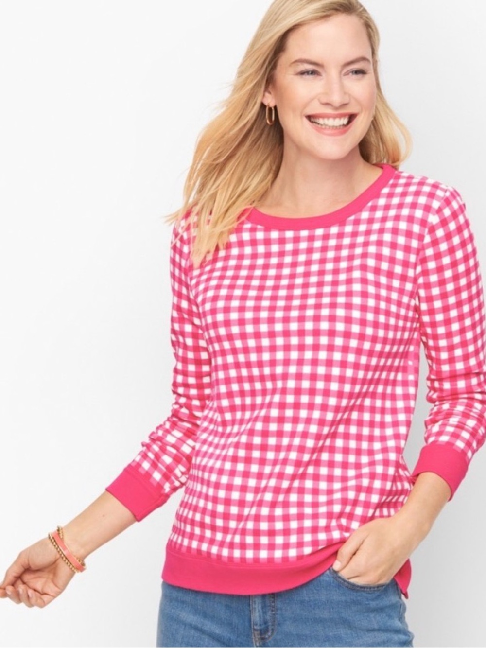Talbots Pink Gingham Preppy Country Club  Scoop neck Top size M